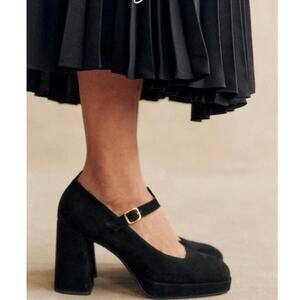 Sezane Georgia High Mary Janes Black Velvet Size 38 US 7